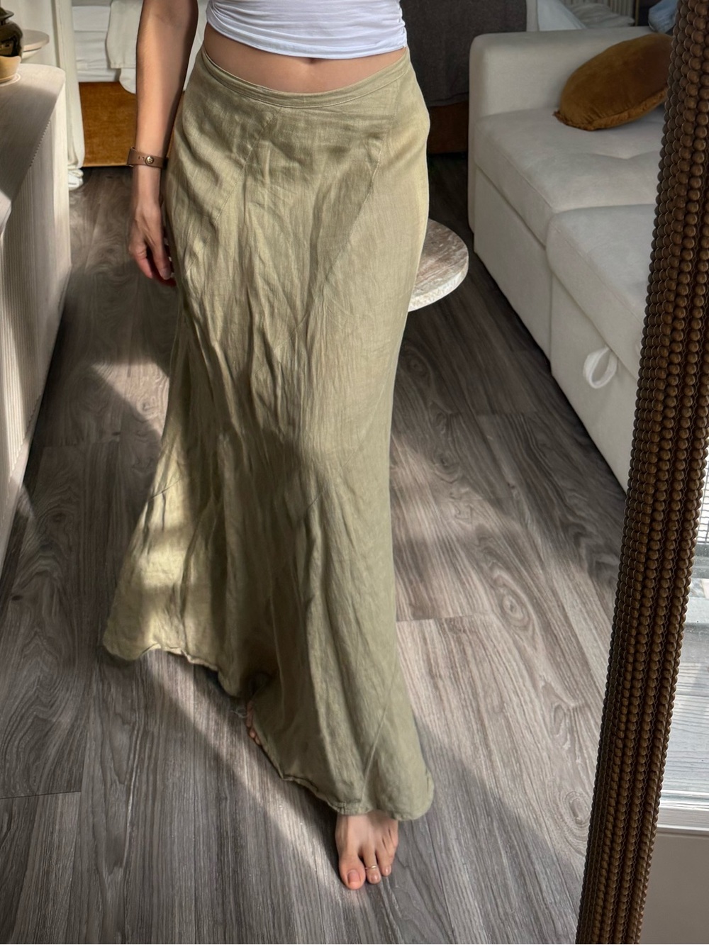 Made in Italy 100% Linen Sage Green Maxi Skirt Italian 46 US 10